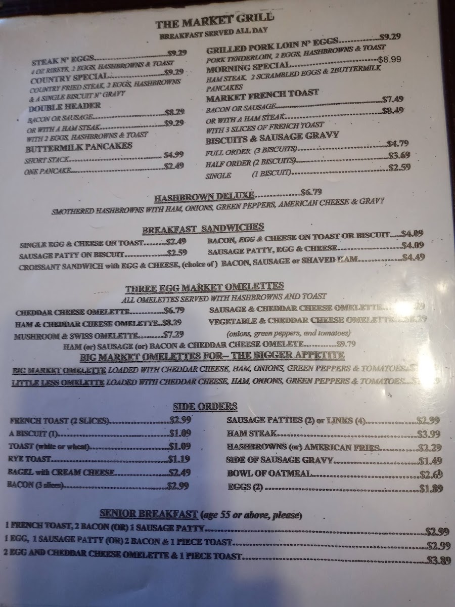 Market Grill menu board