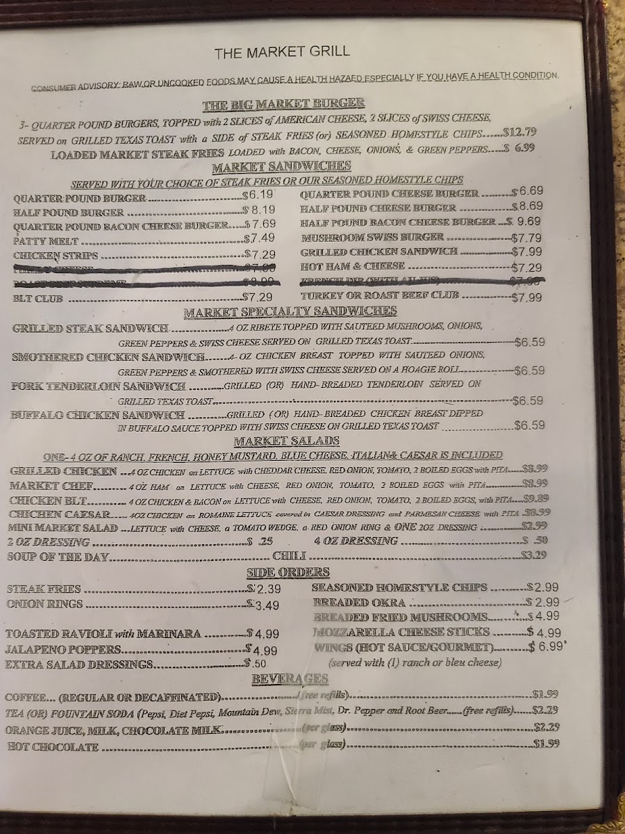 Market Grill menu board