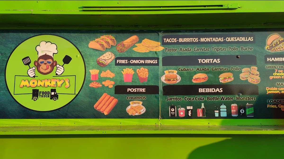 Monkey's Food Truck menu board