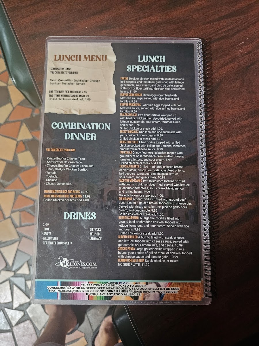 3 Amigos Mexican Grill menu board