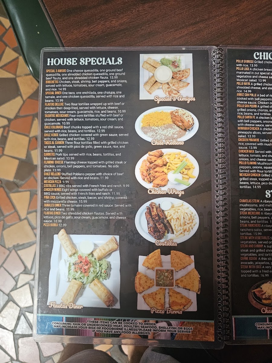 3 Amigos Mexican Grill menu board