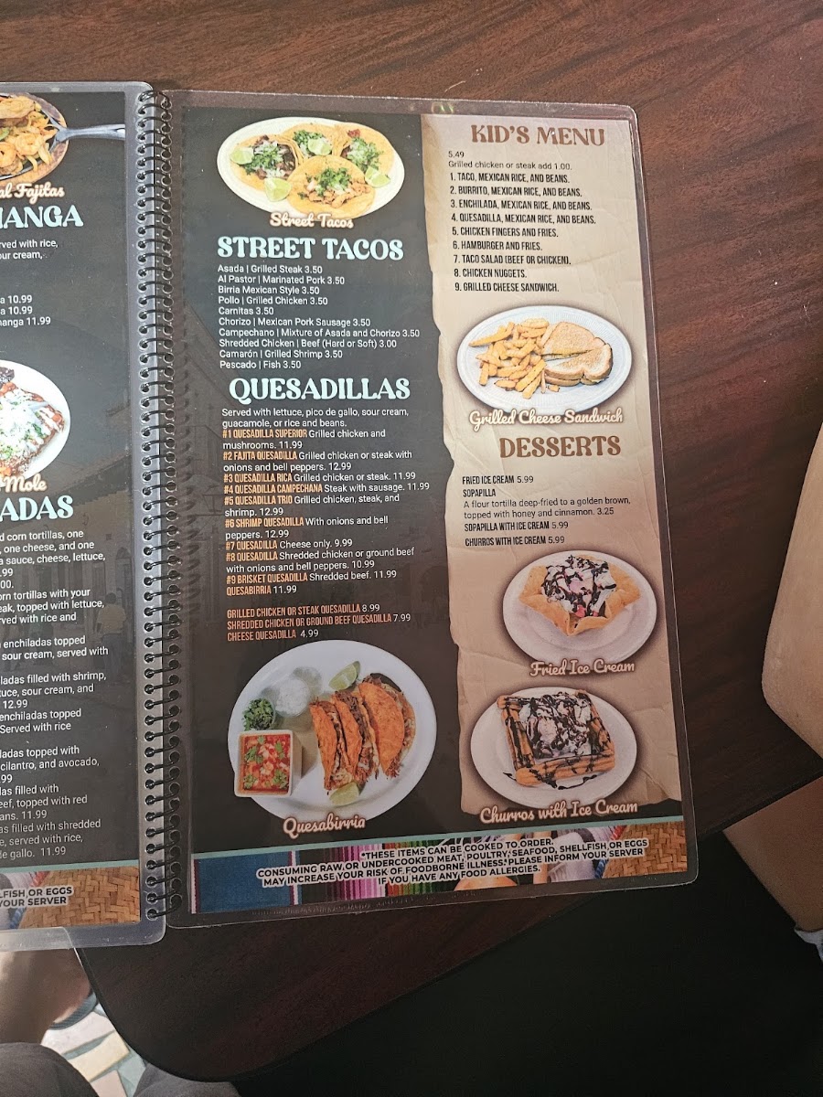 3 Amigos Mexican Grill menu board