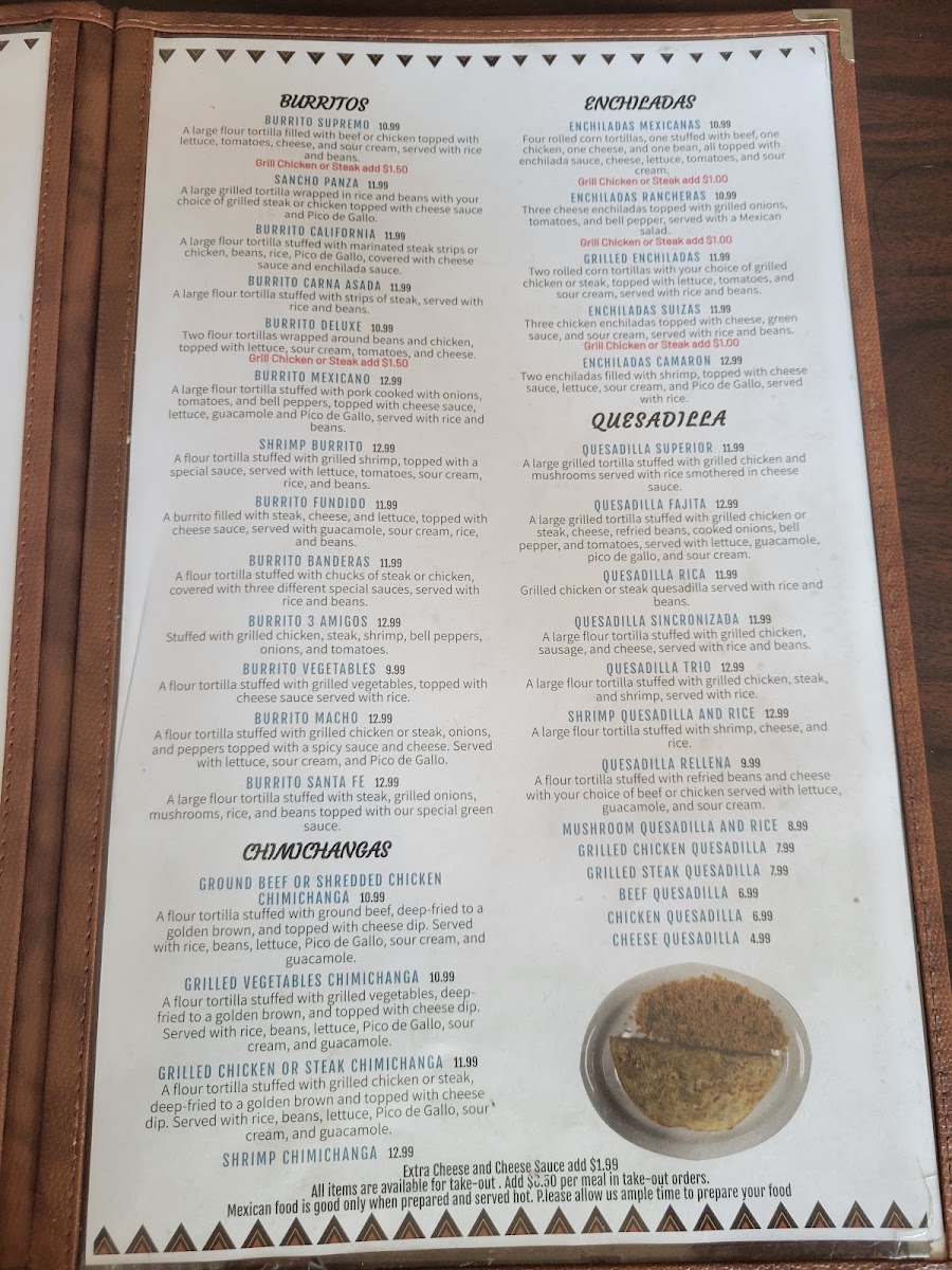 3 Amigos Mexican Grill menu board