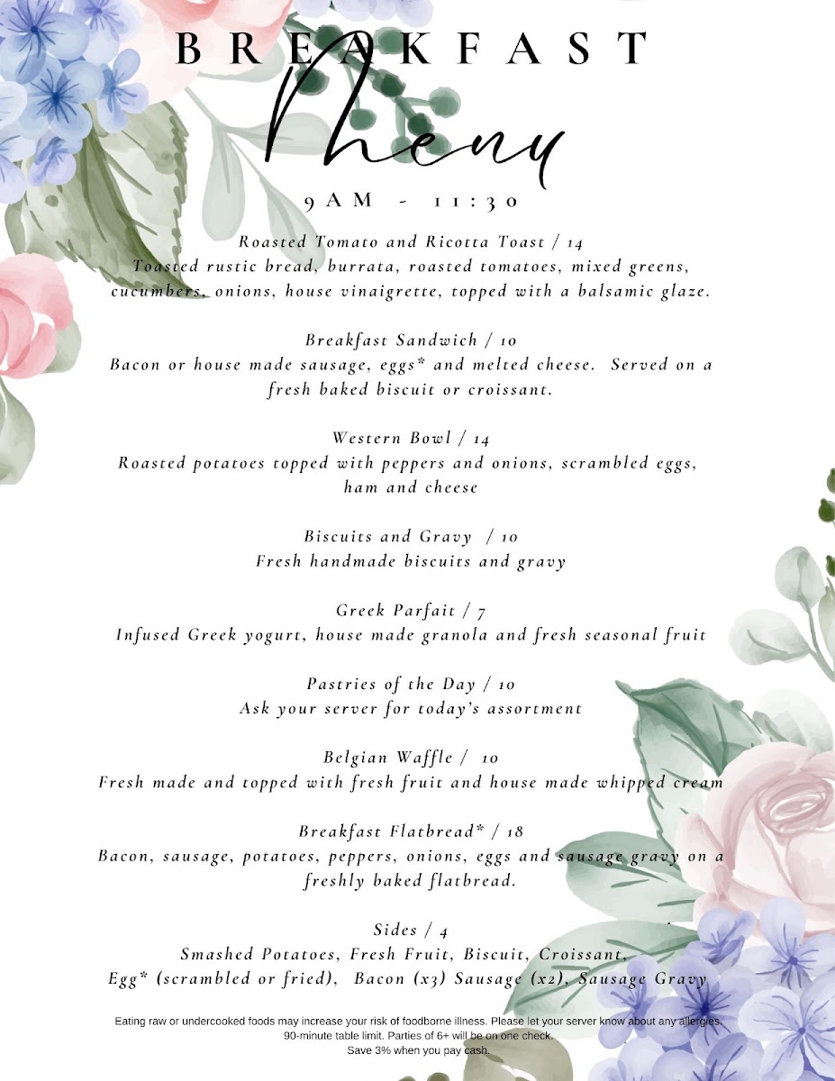 The Spot at Belmont Bay menu board