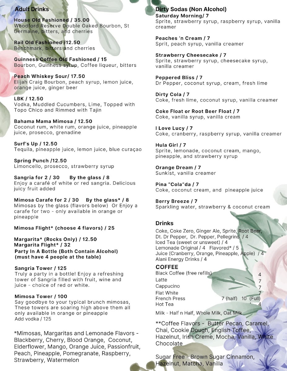 The Spot at Belmont Bay menu board
