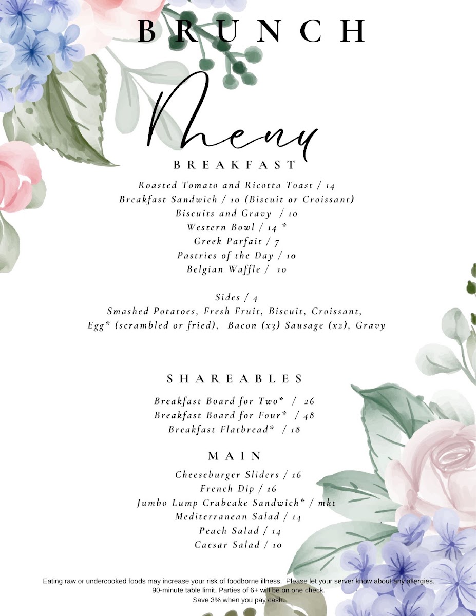 The Spot at Belmont Bay menu board