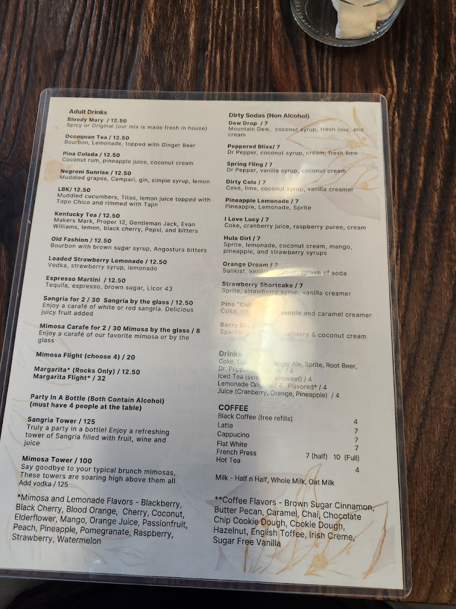 The Spot at Belmont Bay menu board