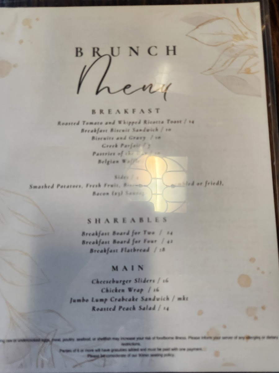 The Spot at Belmont Bay menu board