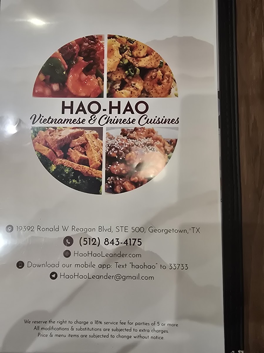 Hao Hao Leander - Chinese and Vietnamese Cuisines menu board