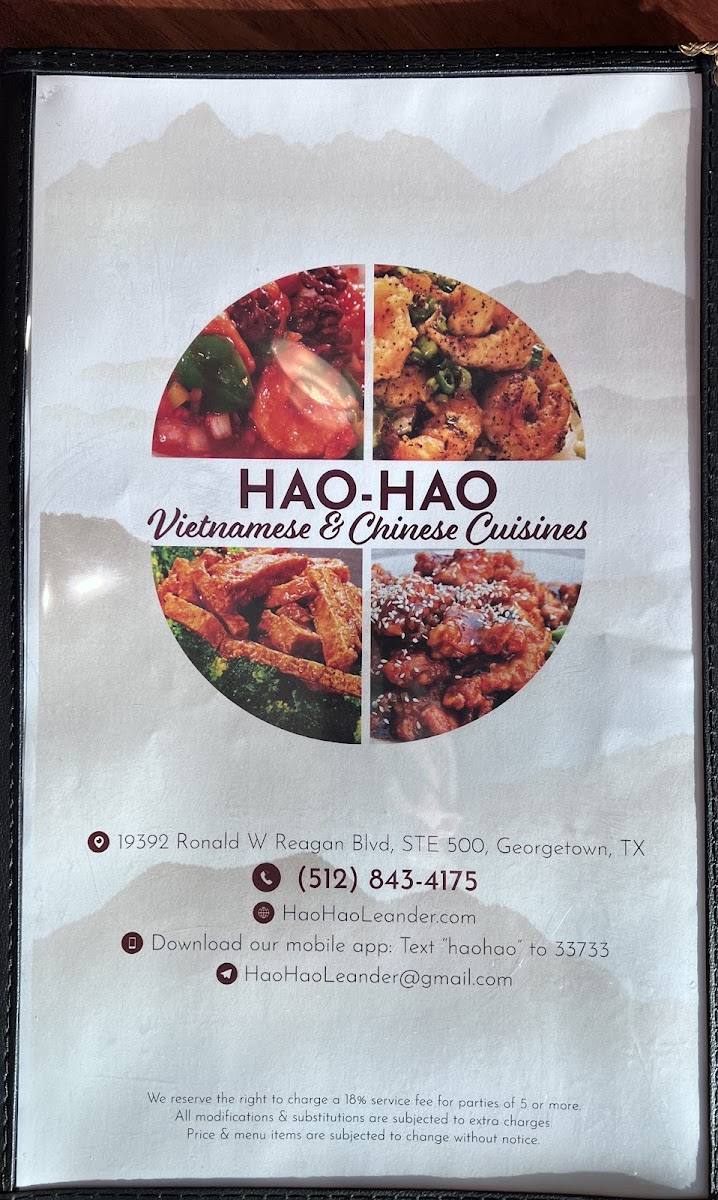 Hao Hao Leander - Chinese and Vietnamese Cuisines menu board