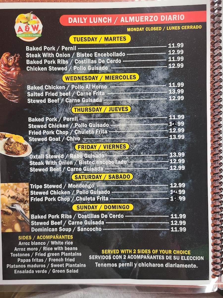 A&W Grocery & Restaurant menu board