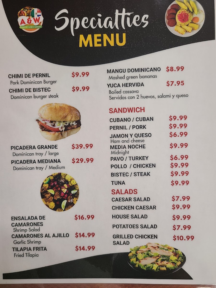 A&W Grocery & Restaurant menu board