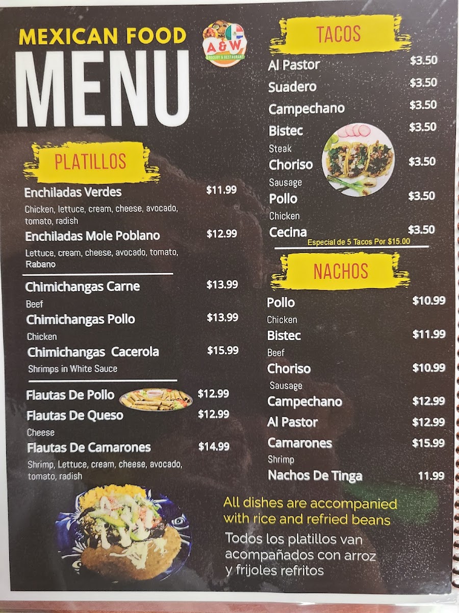 A&W Grocery & Restaurant menu board