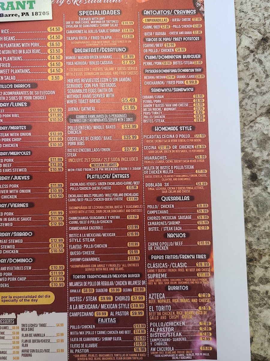 A&W Grocery & Restaurant menu board