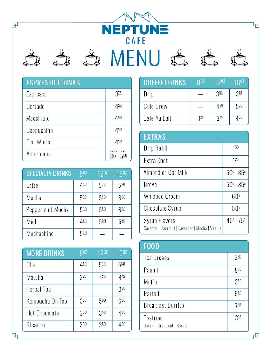 Neptune Café menu board
