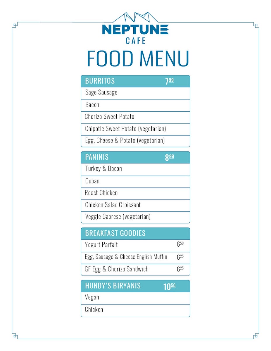 Neptune Café menu board