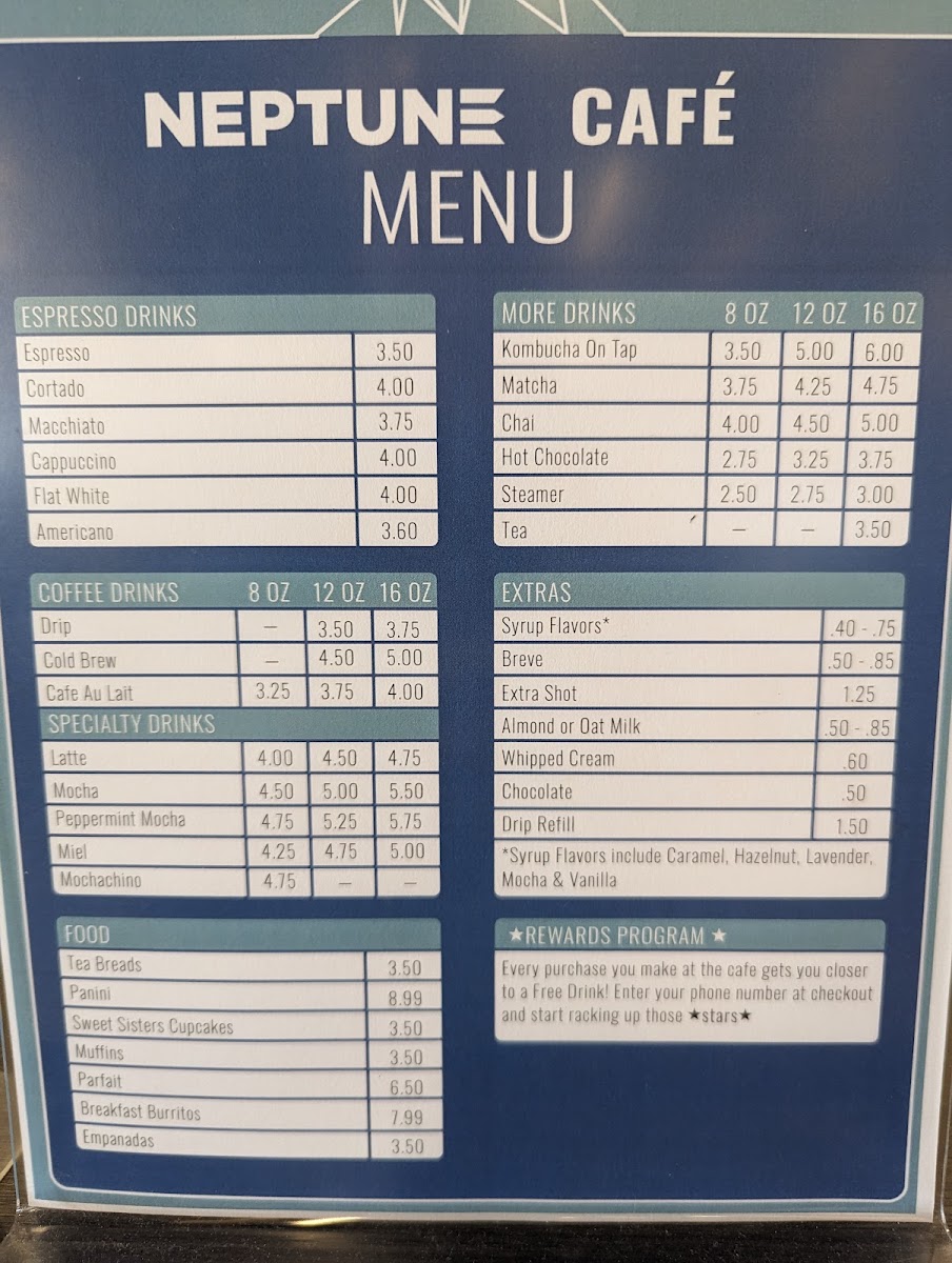 Neptune Café menu board