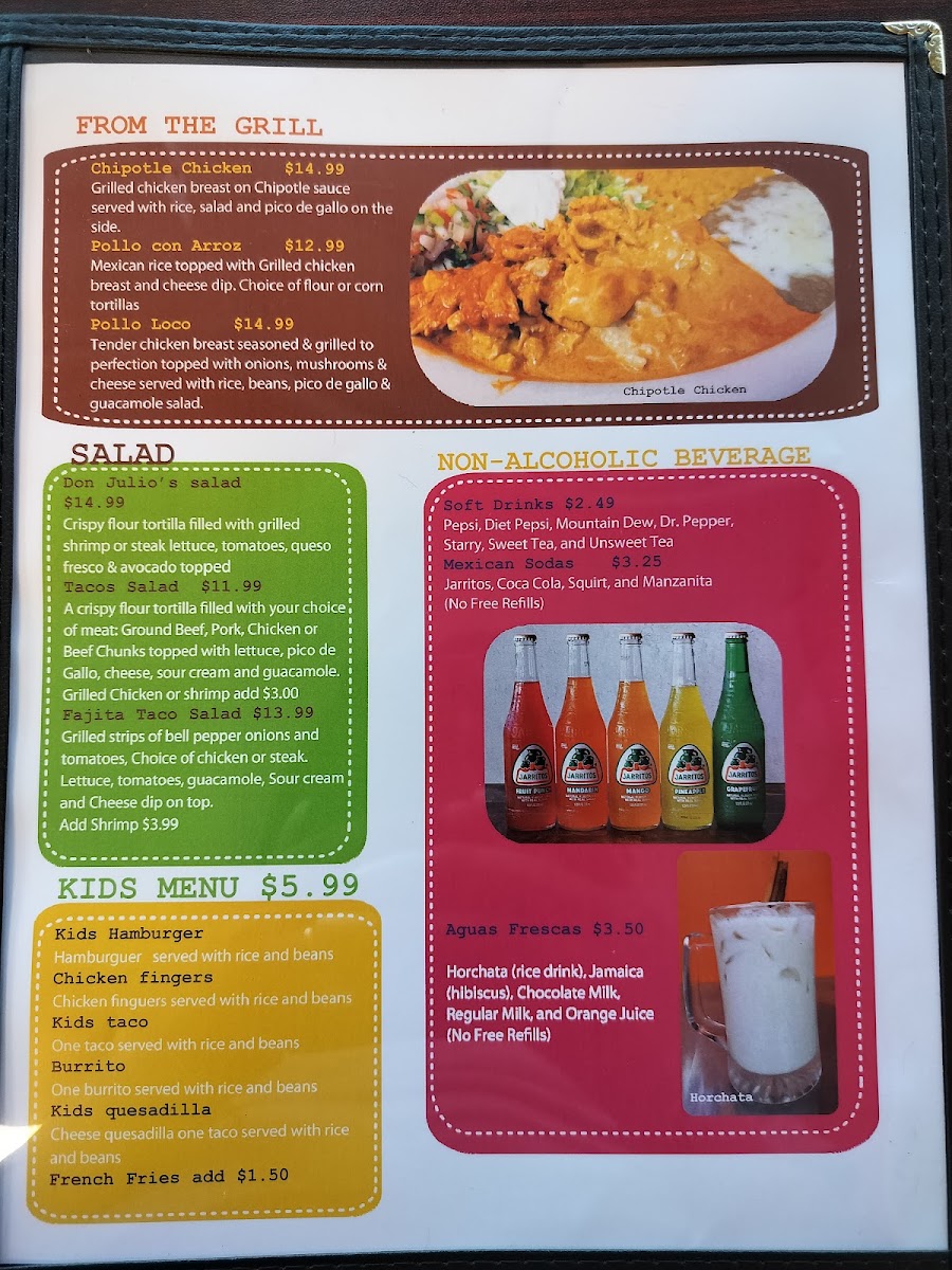 Don Julio's Mexican Restaurant menu board
