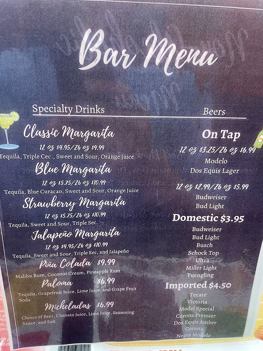 Don Julio's Mexican Restaurant menu board