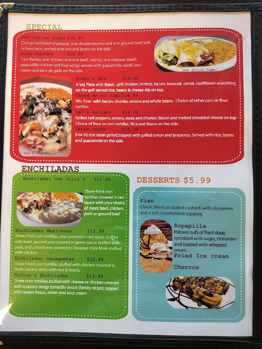 Don Julio's Mexican Restaurant menu board