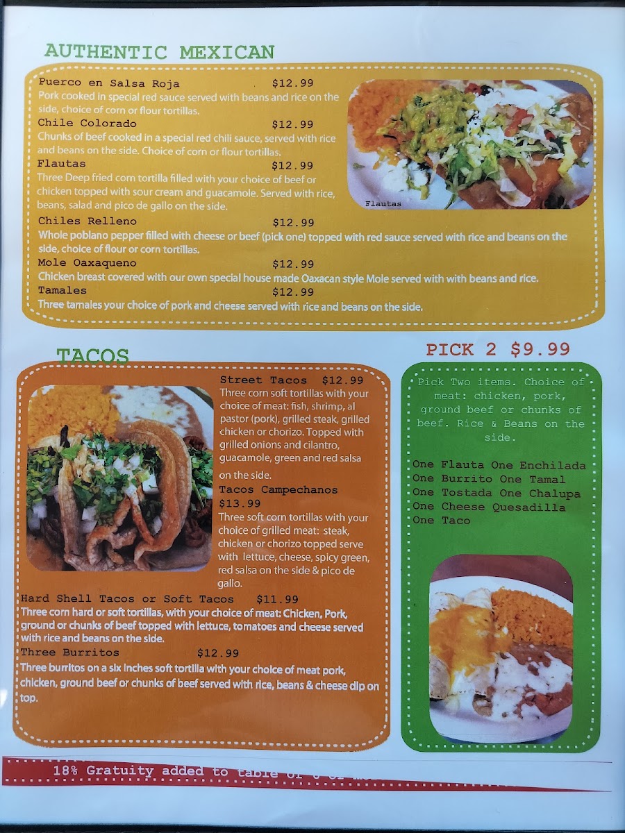 Don Julio's Mexican Restaurant menu board