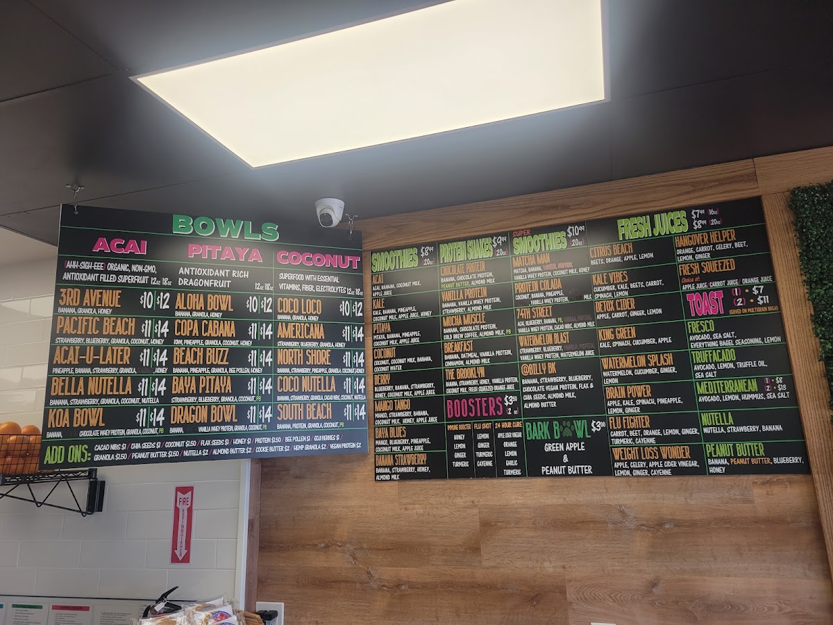 Baya Bar - Acai & Smoothie Shop menu board