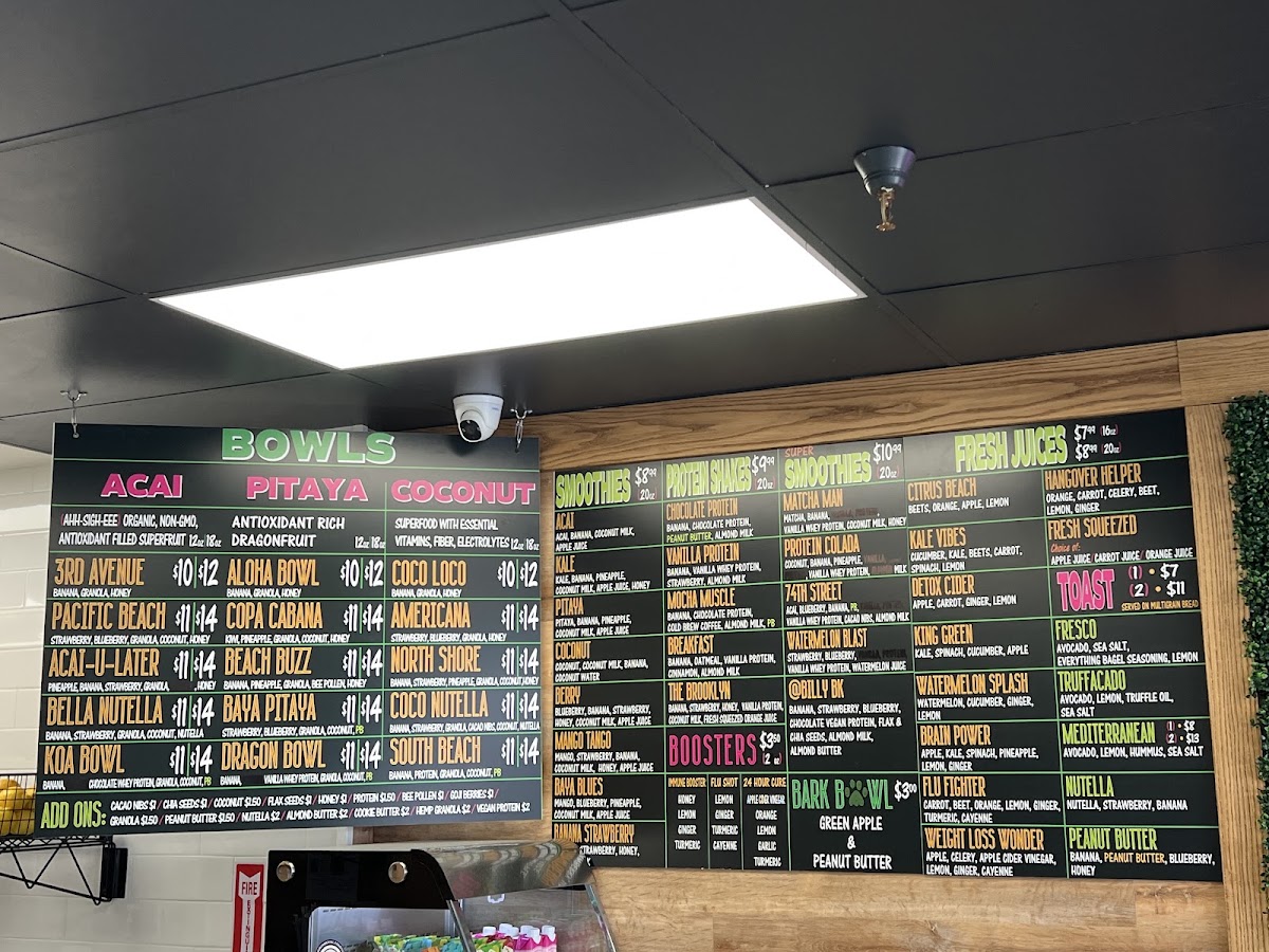 Baya Bar - Acai & Smoothie Shop menu board