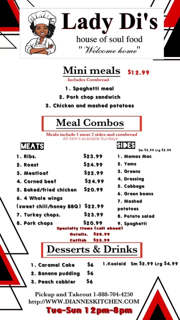Lady Di’s House of Soul Food menu board