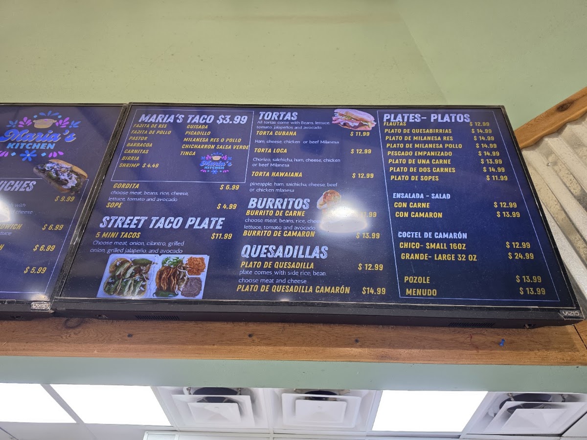 Maria's Kitchen menu board