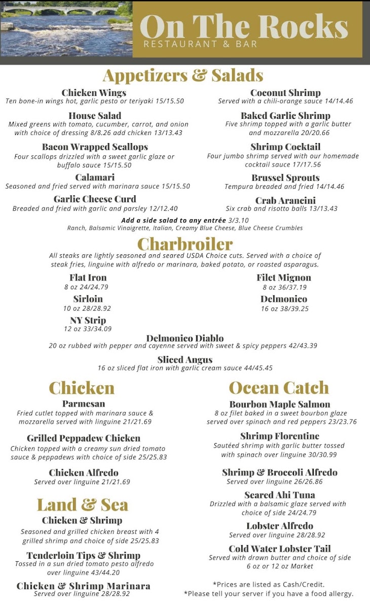 On The Rocks menu board