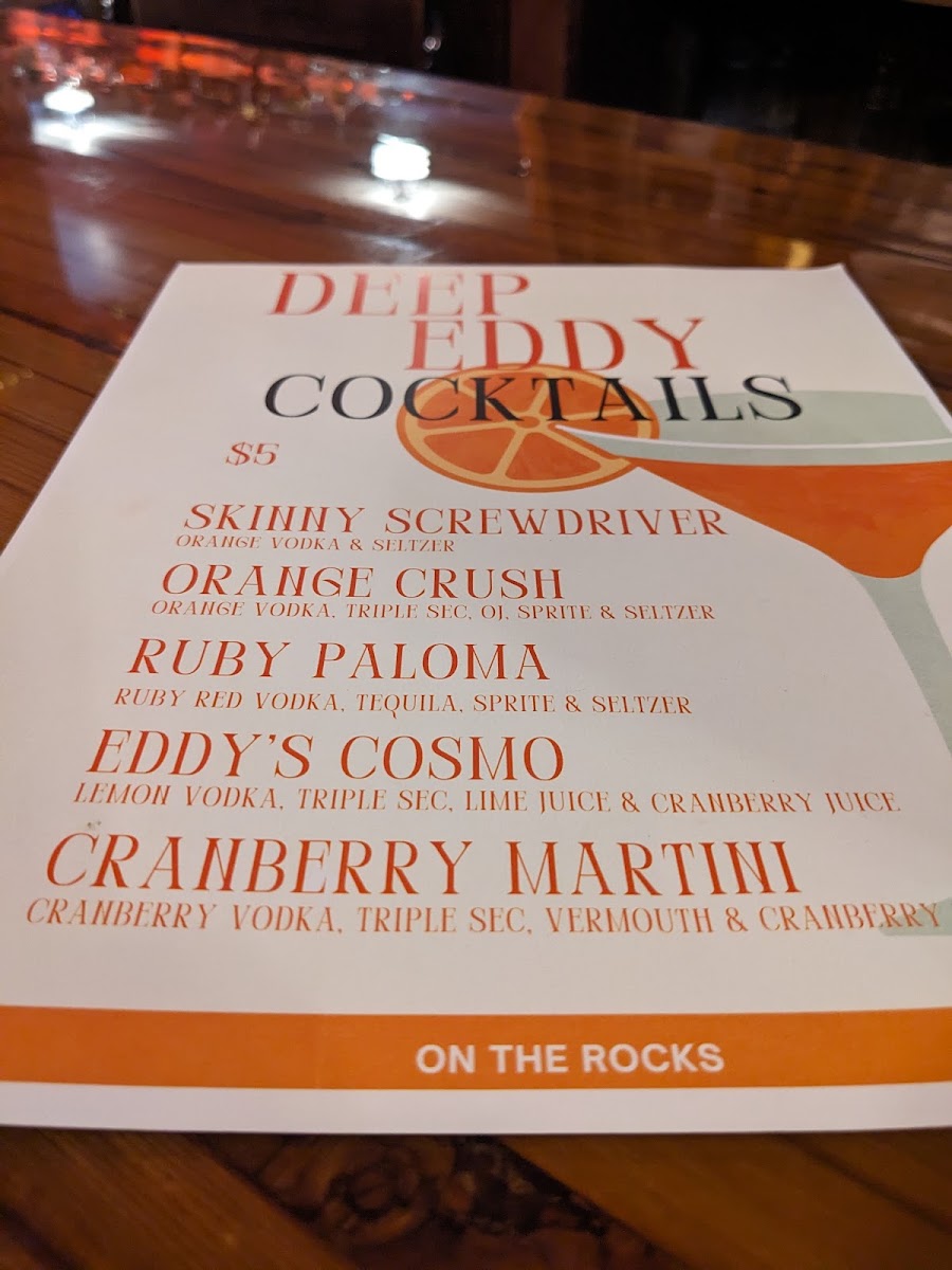 On The Rocks menu board