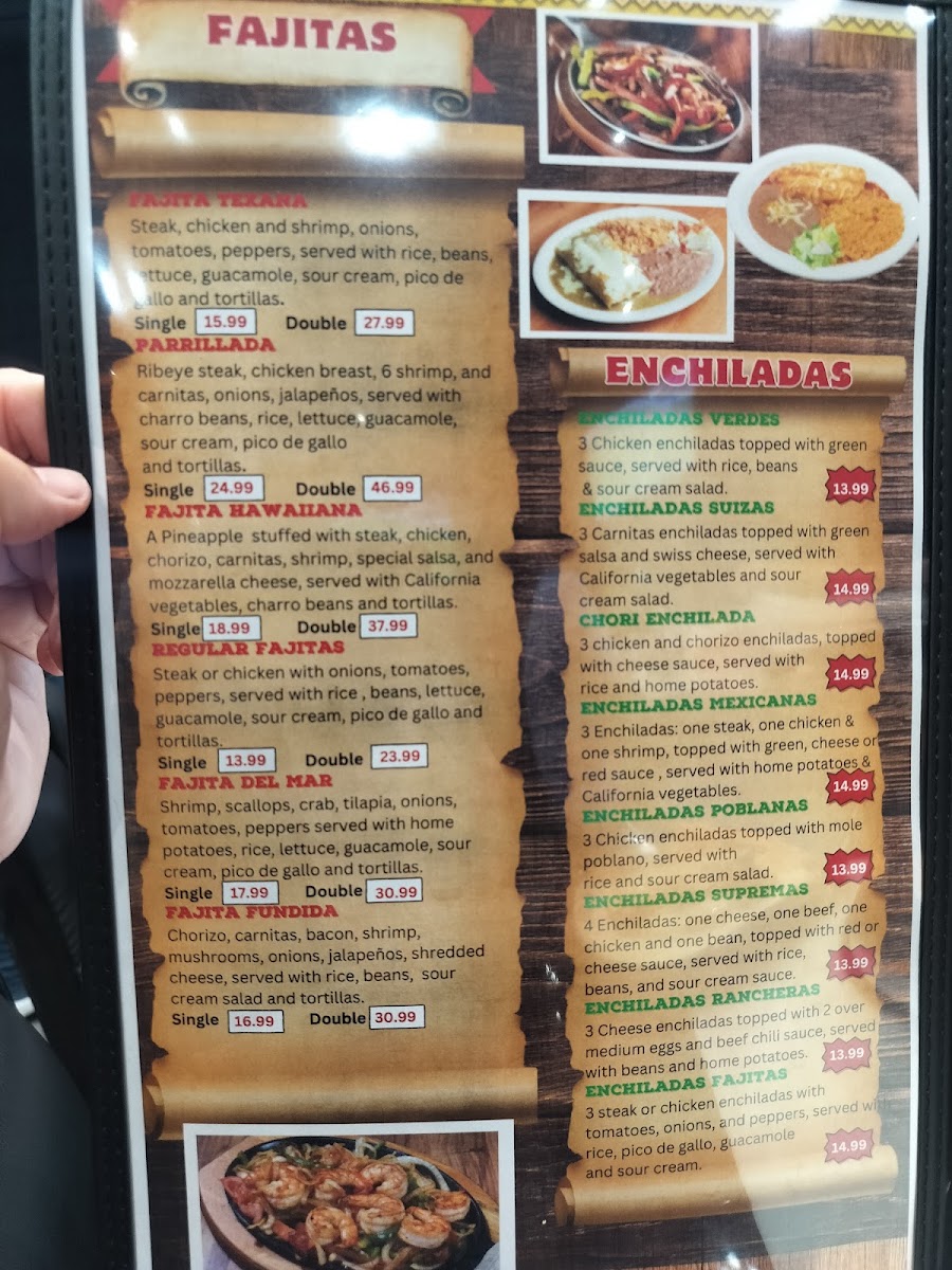 Las Praderas Mexican Bar & Grill menu board