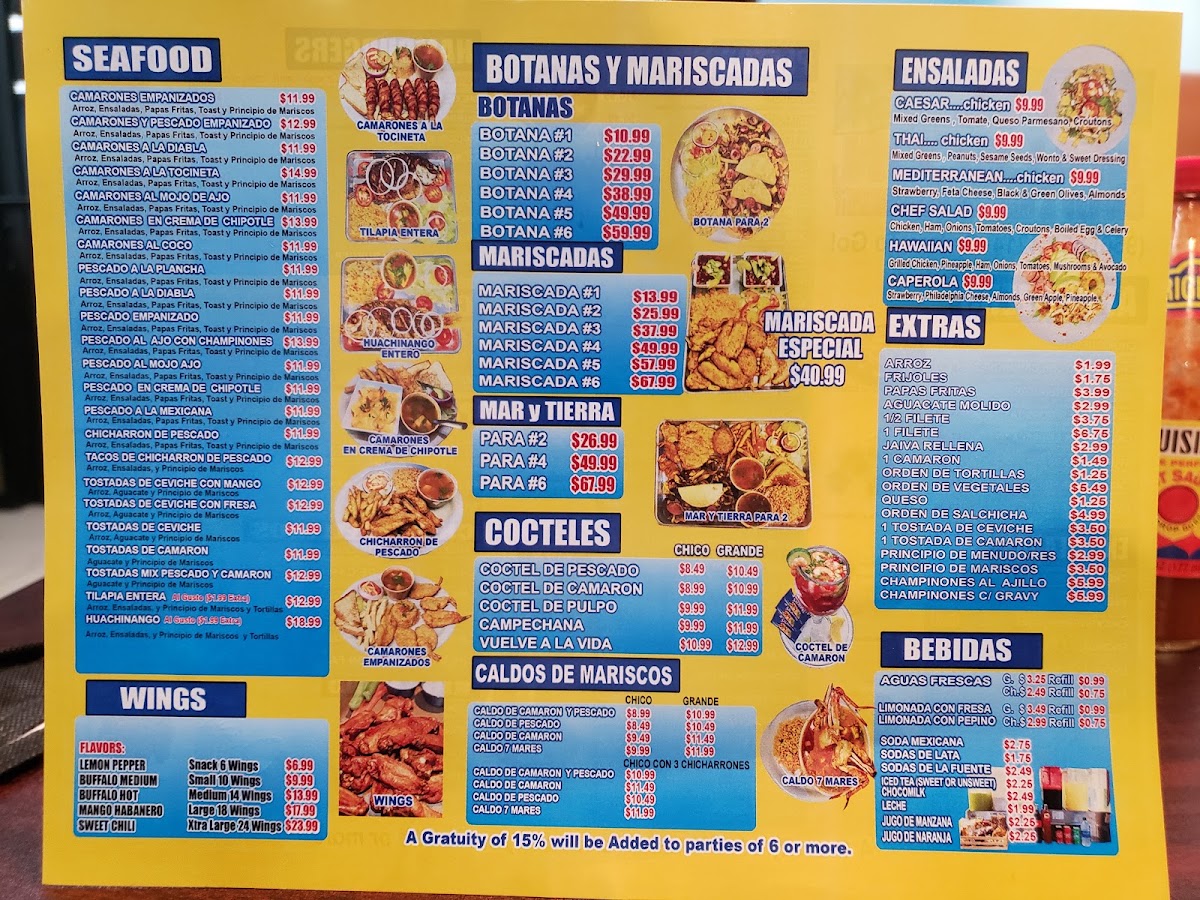 El Malecon Seafood & Mexican Restaurant menu board