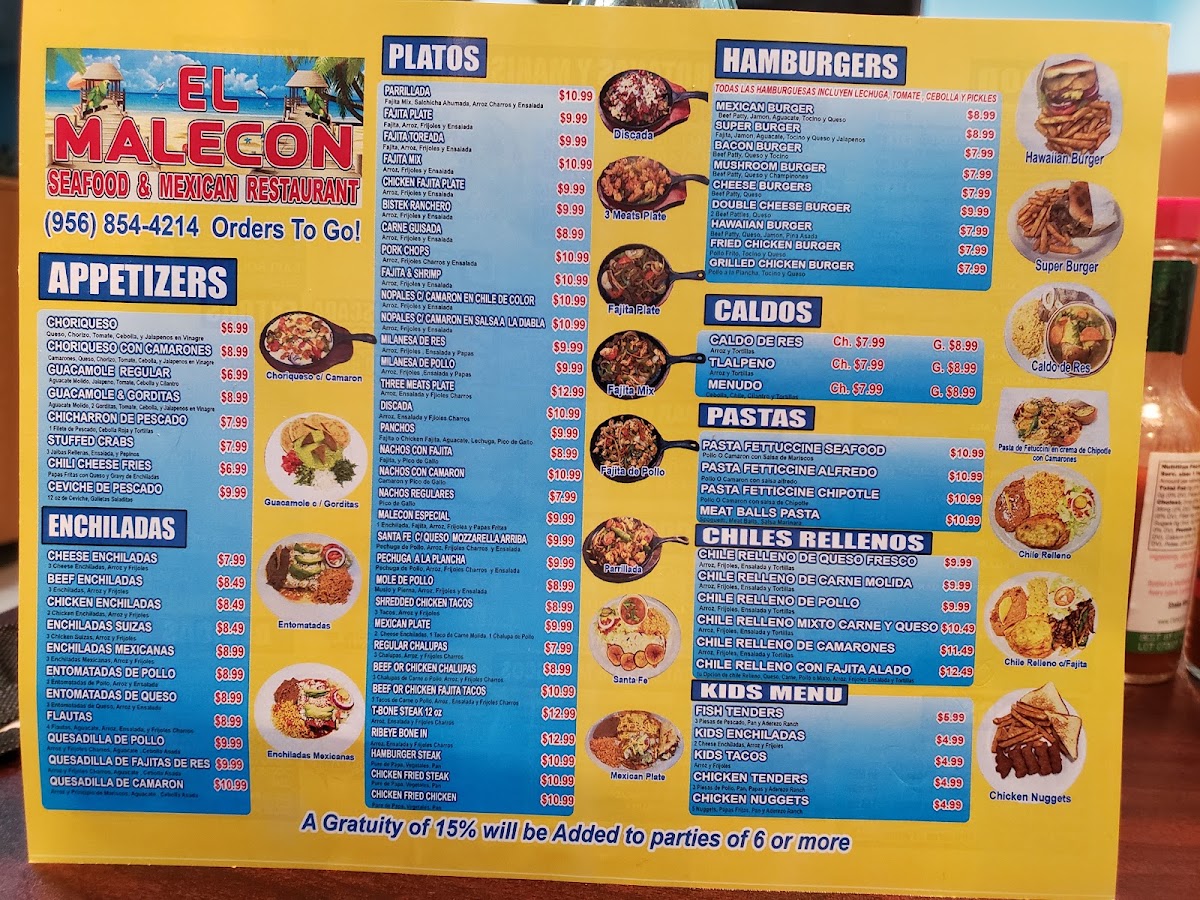 El Malecon Seafood & Mexican Restaurant menu board