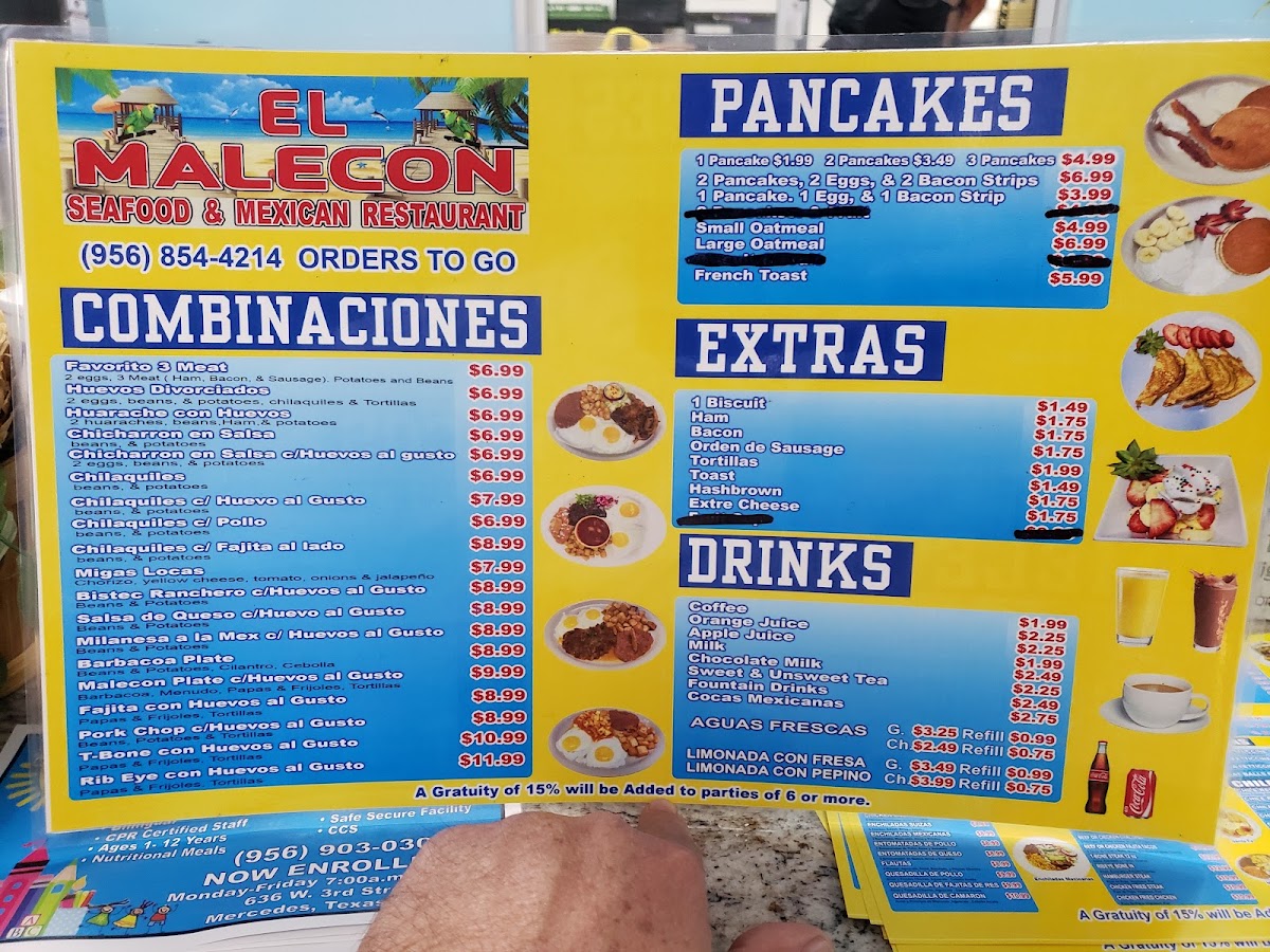 El Malecon Seafood & Mexican Restaurant menu board
