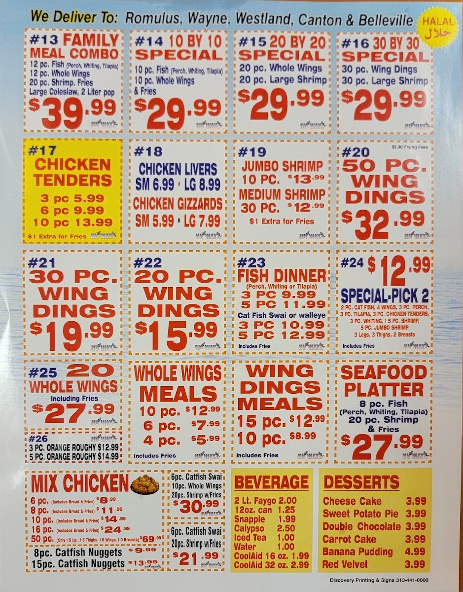 nu wayz fish & chicken menu board