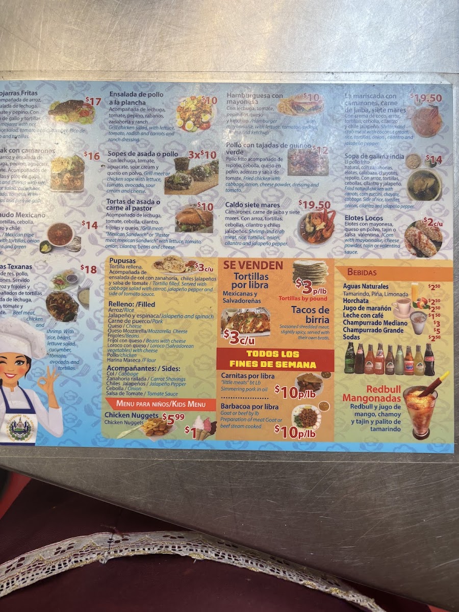 Pupuseria Y Taqueria Las Delicias Burlington menu board