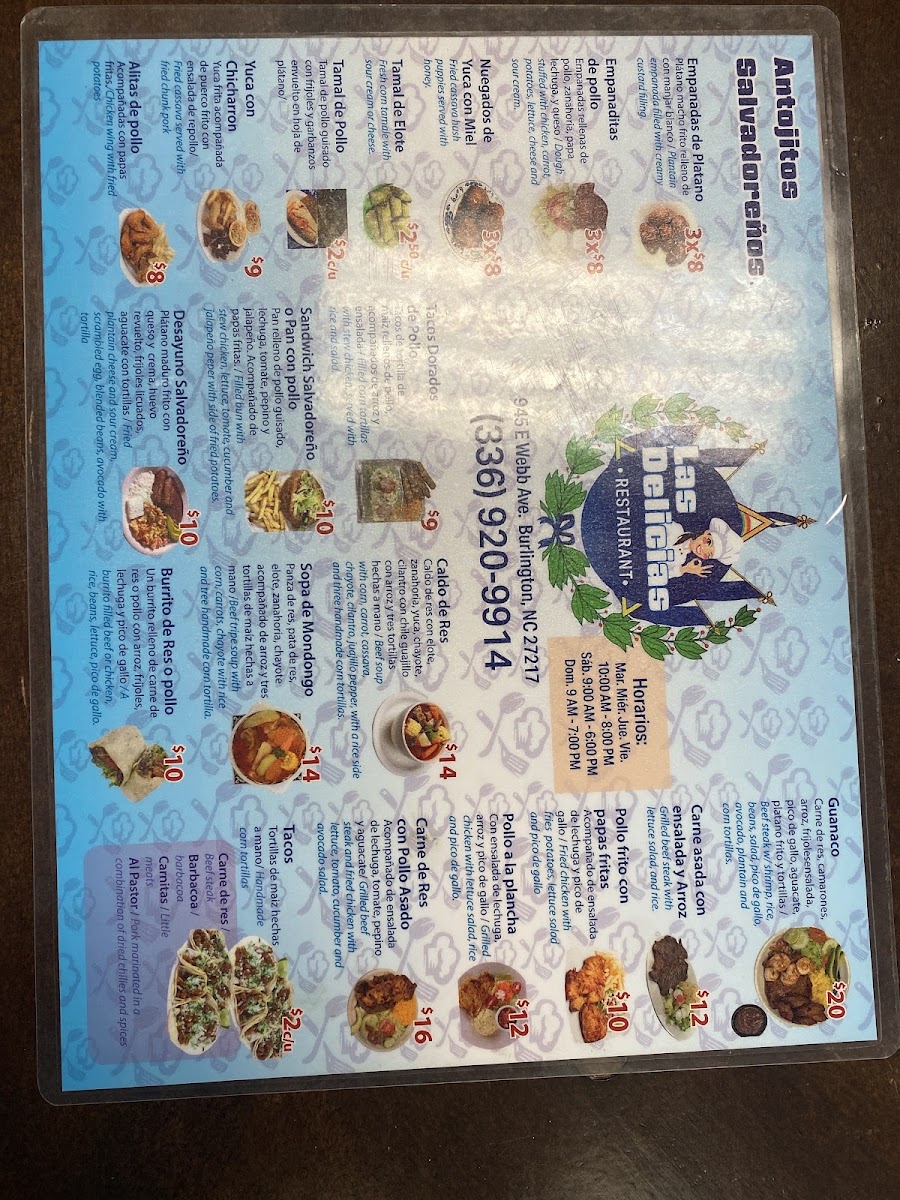 Pupuseria Y Taqueria Las Delicias Burlington menu board