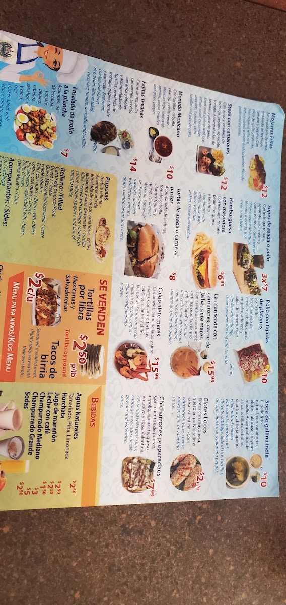 Pupuseria Y Taqueria Las Delicias Burlington menu board
