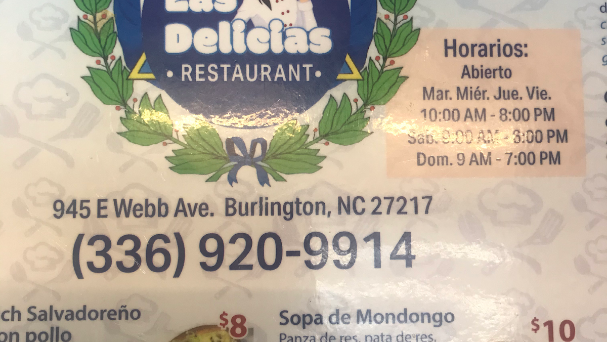 Pupuseria Y Taqueria Las Delicias Burlington menu board