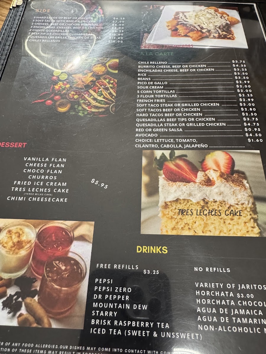 Rancho Alegre Authentic Mexican Restaurant menu board