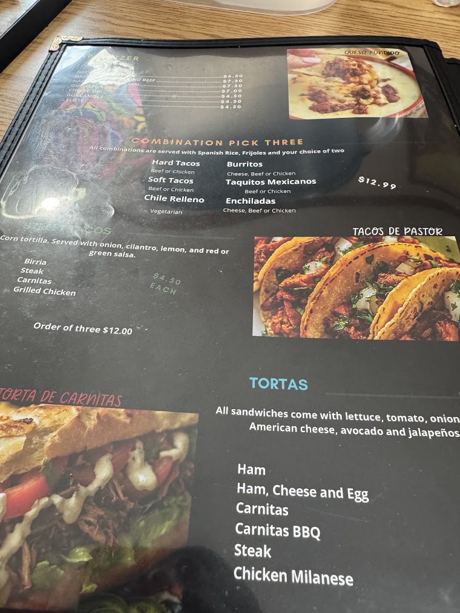 Rancho Alegre Authentic Mexican Restaurant menu board