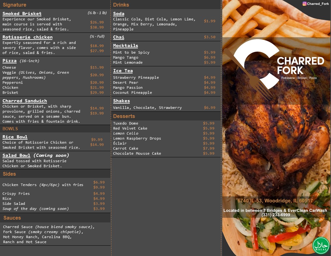 Charred Fork menu board