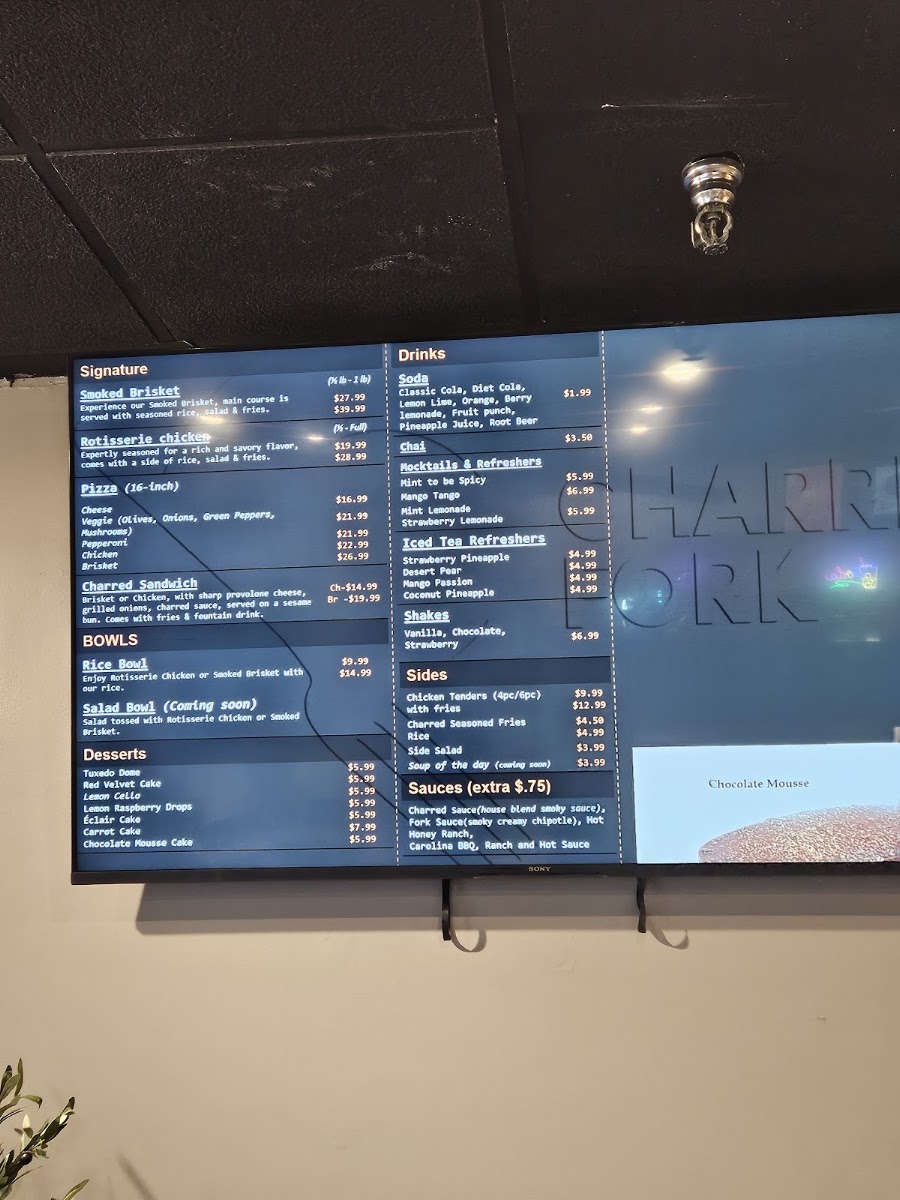 Charred Fork menu board