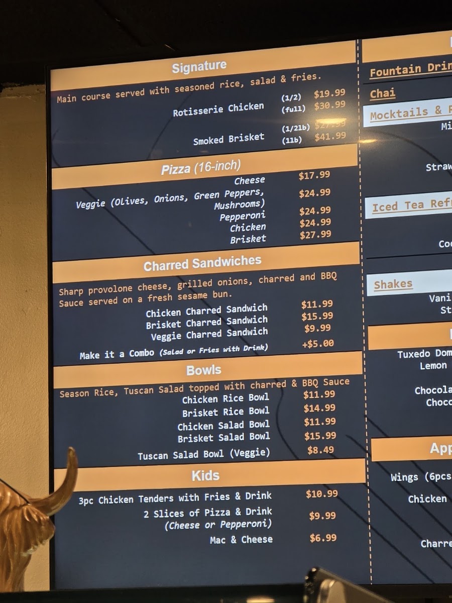 Charred Fork menu board