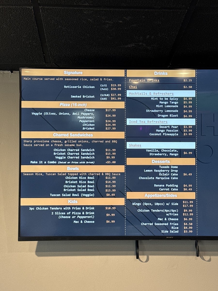 Charred Fork menu board