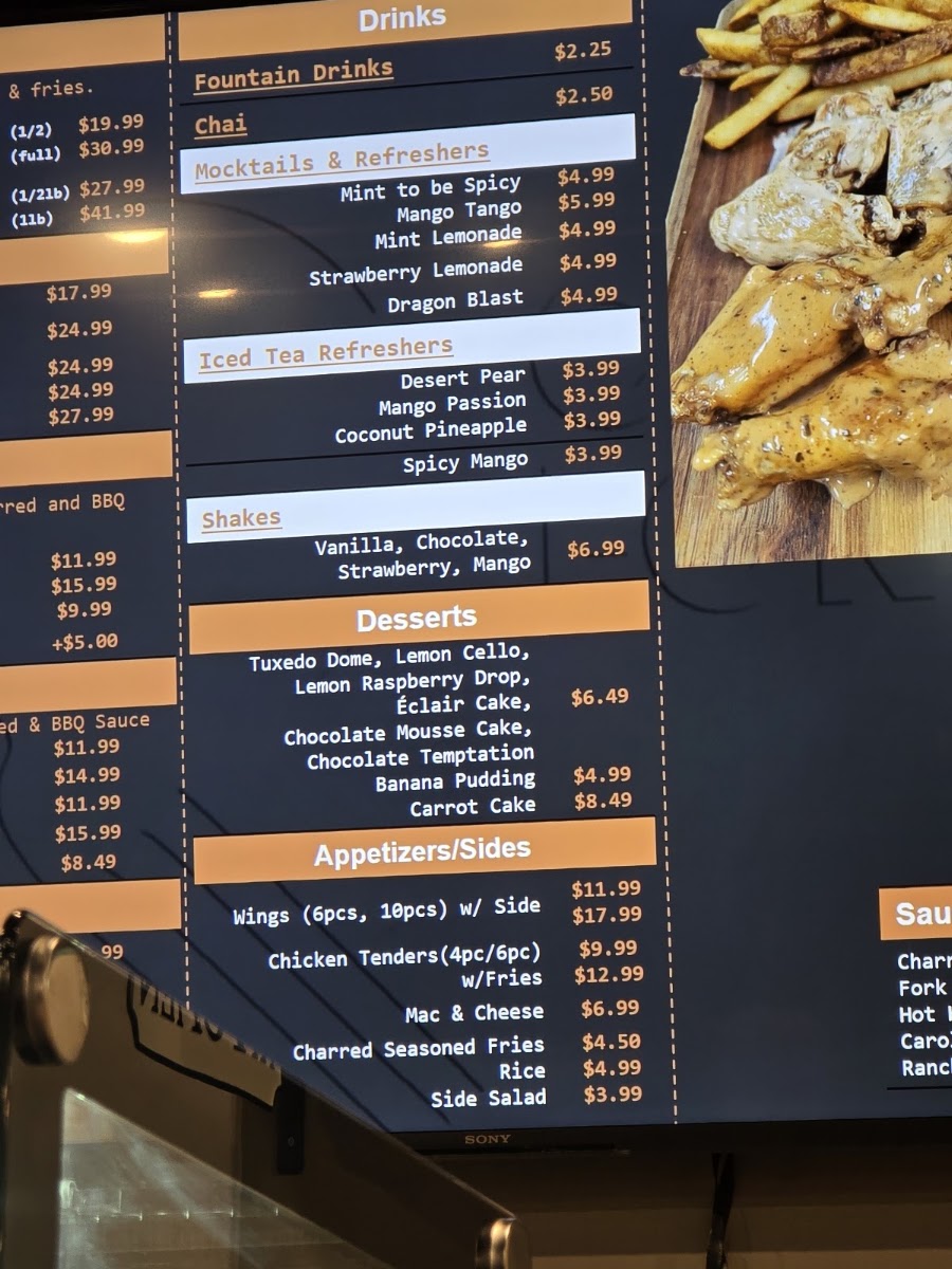 Charred Fork menu board