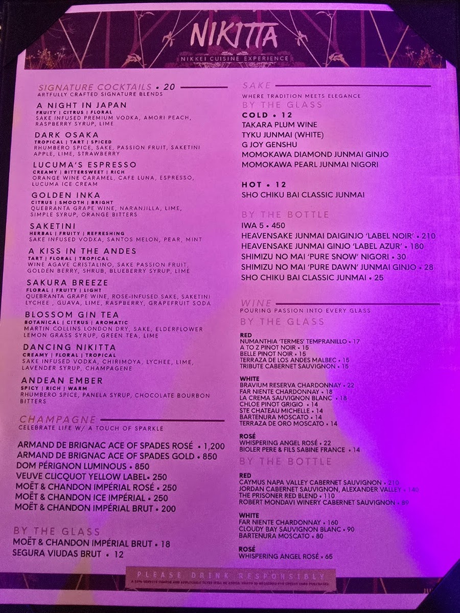 Nikitta restaurant menu board