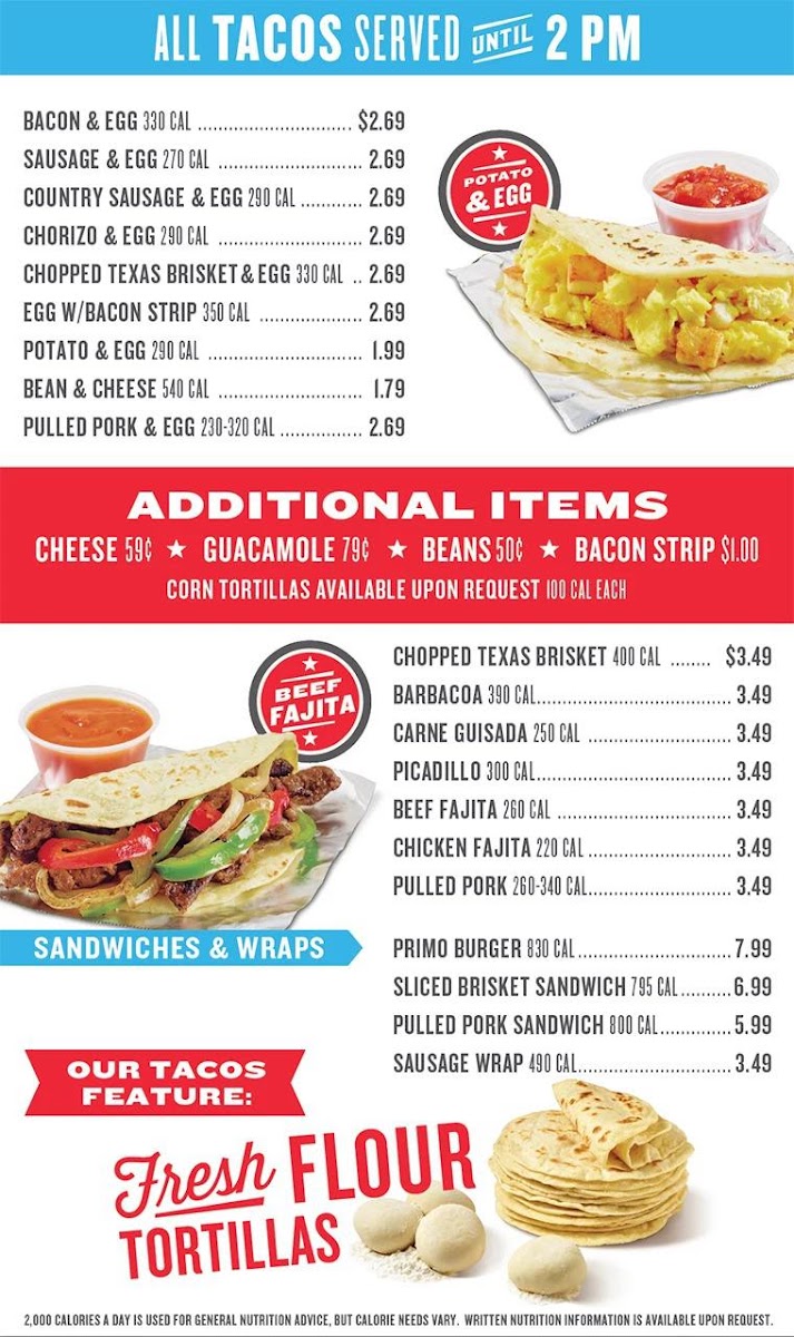 True Texas Tacos menu board