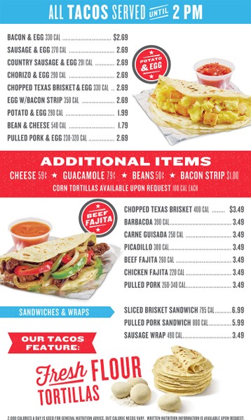 True Texas Tacos menu board